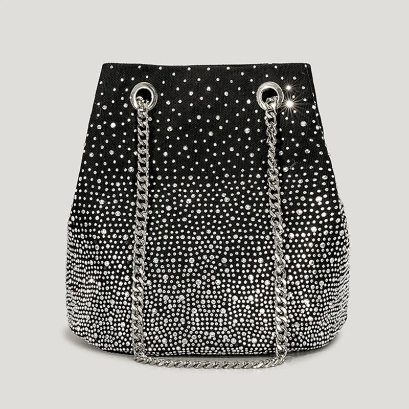 Rhinestone Dinner Bag Women's Retro Diamond Set Belt Bucket Bag Fashion Versatile Hot Diamond Shoulder Crossbody Bag Sac A Main