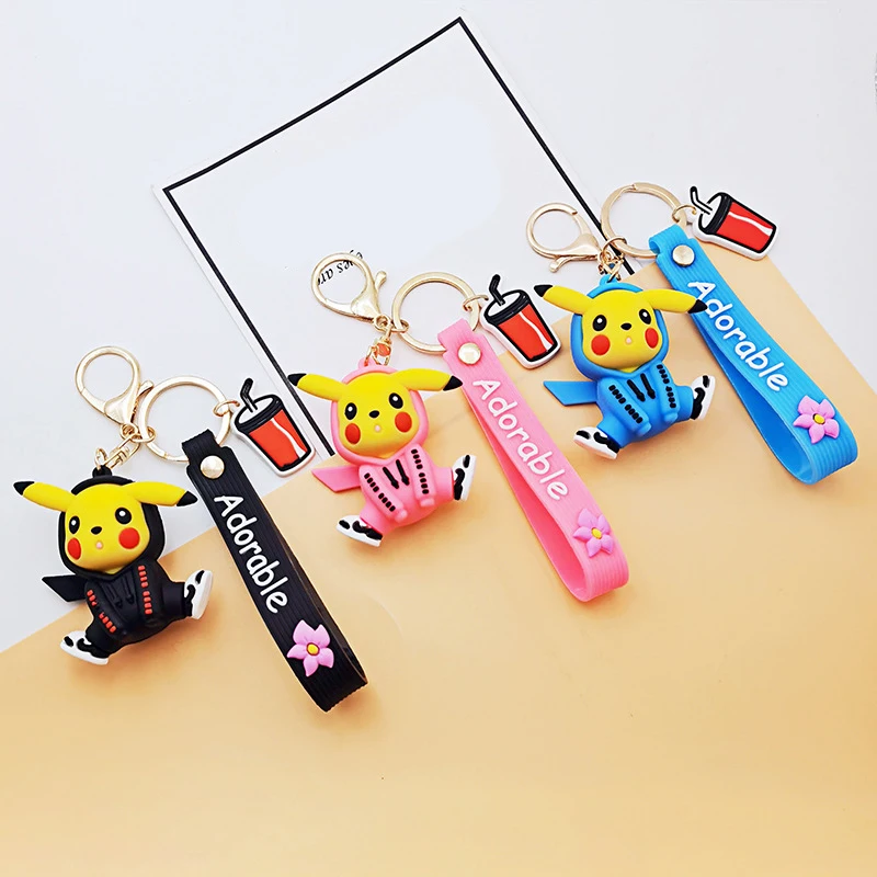 

Pokemon Pikachu Cosplay Superhero Keychain Cute Japanese Anime Doll Key Ring Pendant for Car Bag Phone Jewelry Accessories