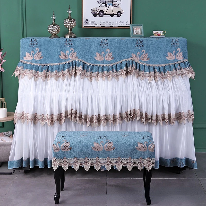 

A Set North European Cotton Linen Cloth Dust Cover Piano Cover Full Cover Half Open Style Piano Bench Cover 3 colors