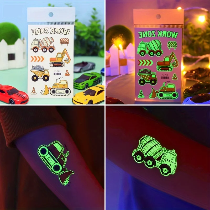6 листов светящиеся гоночные автомобили принадлежности временные татуировки для