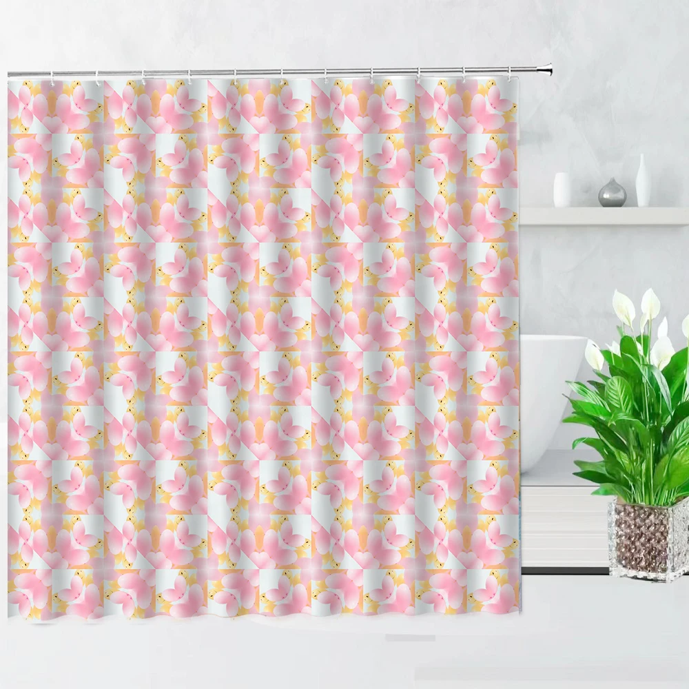 "Geometric Floral Cloth Shower Curtain Old Fashioned Design Shapes ...