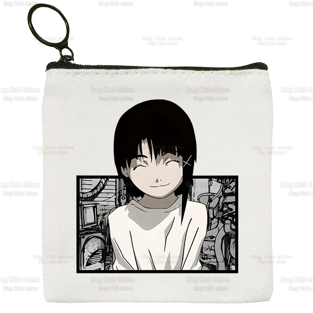 Serial Experiments Lain Cute Mini Coin Purse Canvas Japan Anime Iwakura Manga Student Wallet Coin Case Zipper Female Key Case