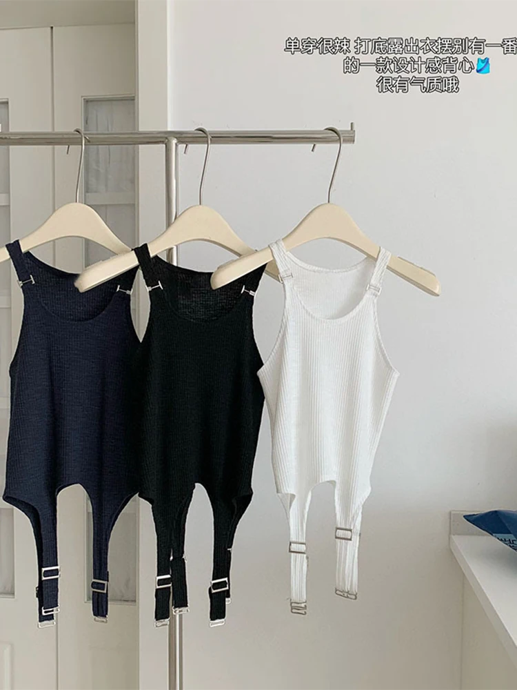 

Summer Women Korean Fashion Solid Color Skinny Vest Sleeveless Crop Top Coquette Y2k Streetwear 2000s Aesthetic Hot Sexy Gyaru