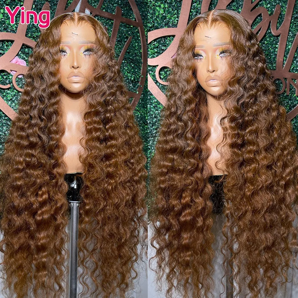 Ying 13x4 Lace Front Wig #4 Brown Colored Human Hair Deep Curly 13x6 Lace Front Wig PrePlucked 5x5 Transparent Lace Wig