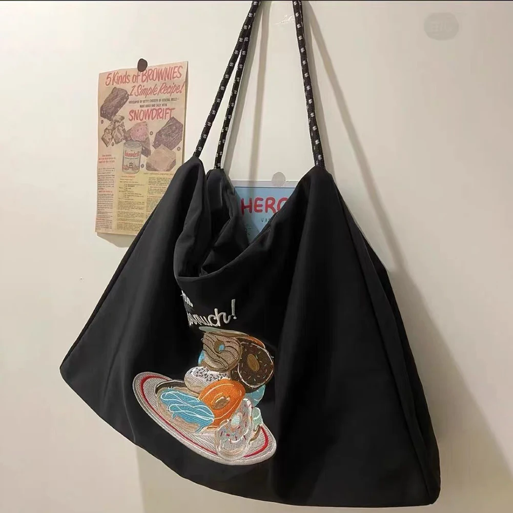 

Многоразовая Холщовая Сумка для покупок с японской вышивкой, Экологически чистая женская сумка на шнурке через плечо, вместительная Женска...