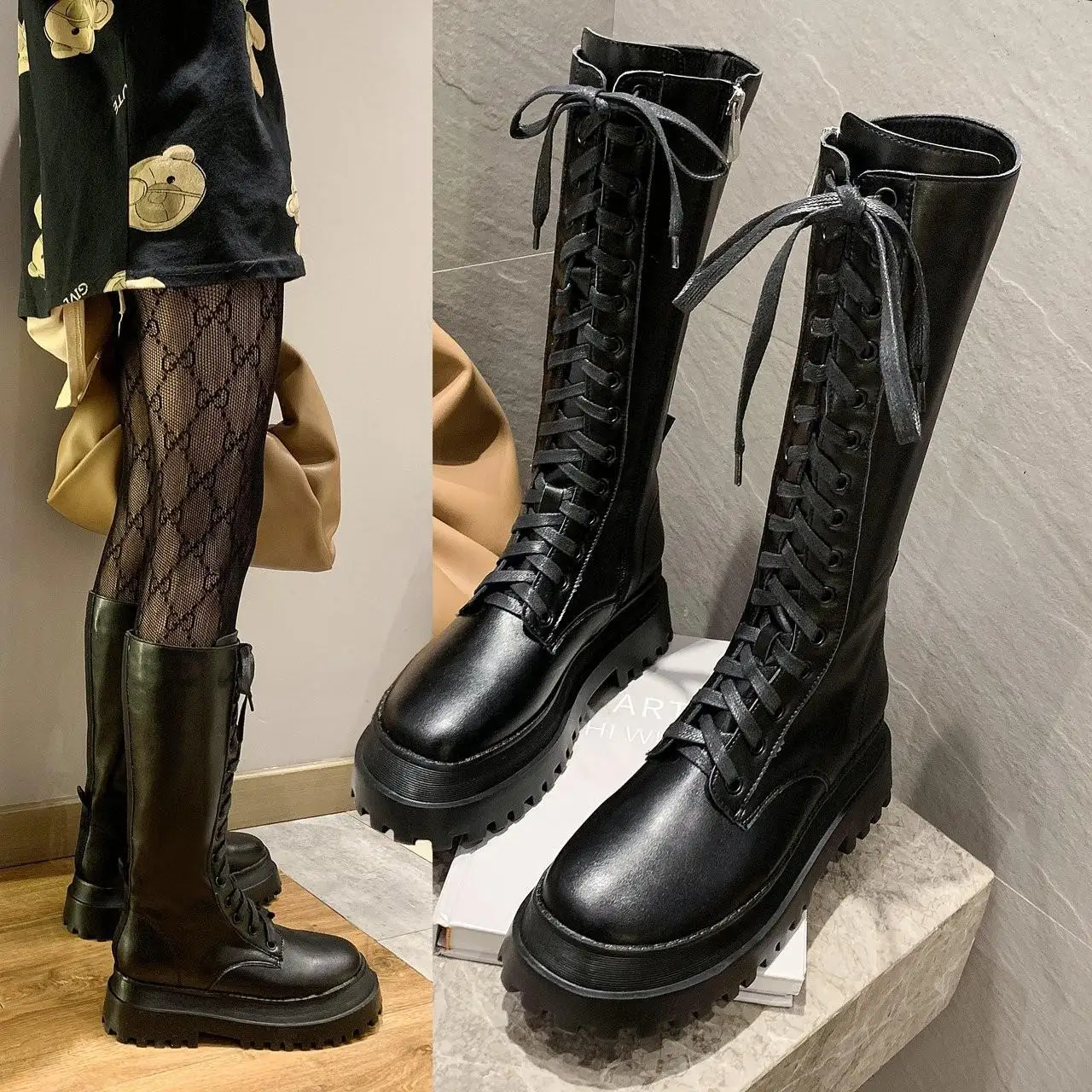 Sexy High Platform Boots Women Mid-calf Boots Thick Bottom Motorcycle Boots Female Punk Shoes Autumn Winter Shoes Botas De Mujer