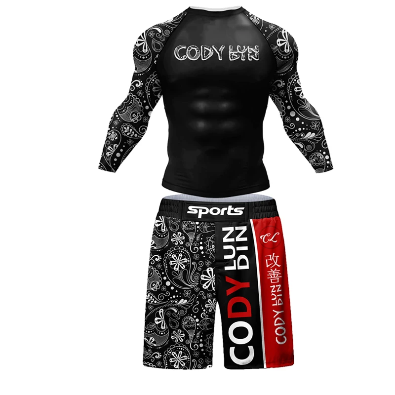 BJJ Rashguard MMA футболки + брюки мужские спортивные топы для фитнеса 4 шт./комплект