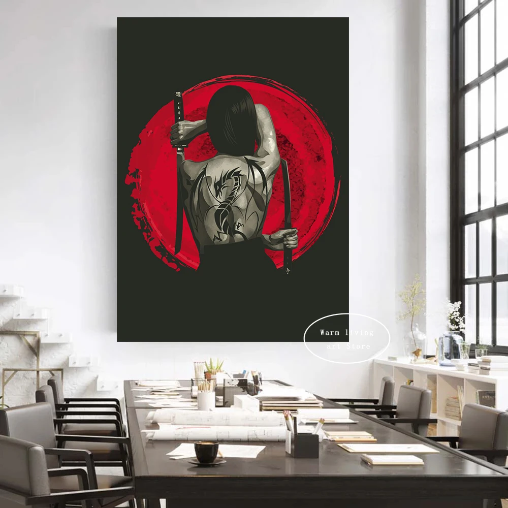 Винтажный Японский плакат самурая гейши Тигр дракон японский пейзаж холст