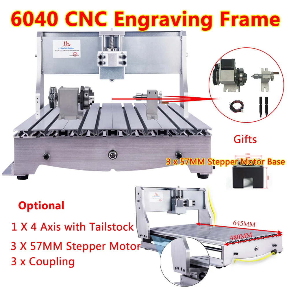 CNC Frame Kit Aluminum 6040/4060 CNC Parts Engraving Machine Chassis 60x40CM 4 Axis Framework with Motor EU Warehouse Delivery