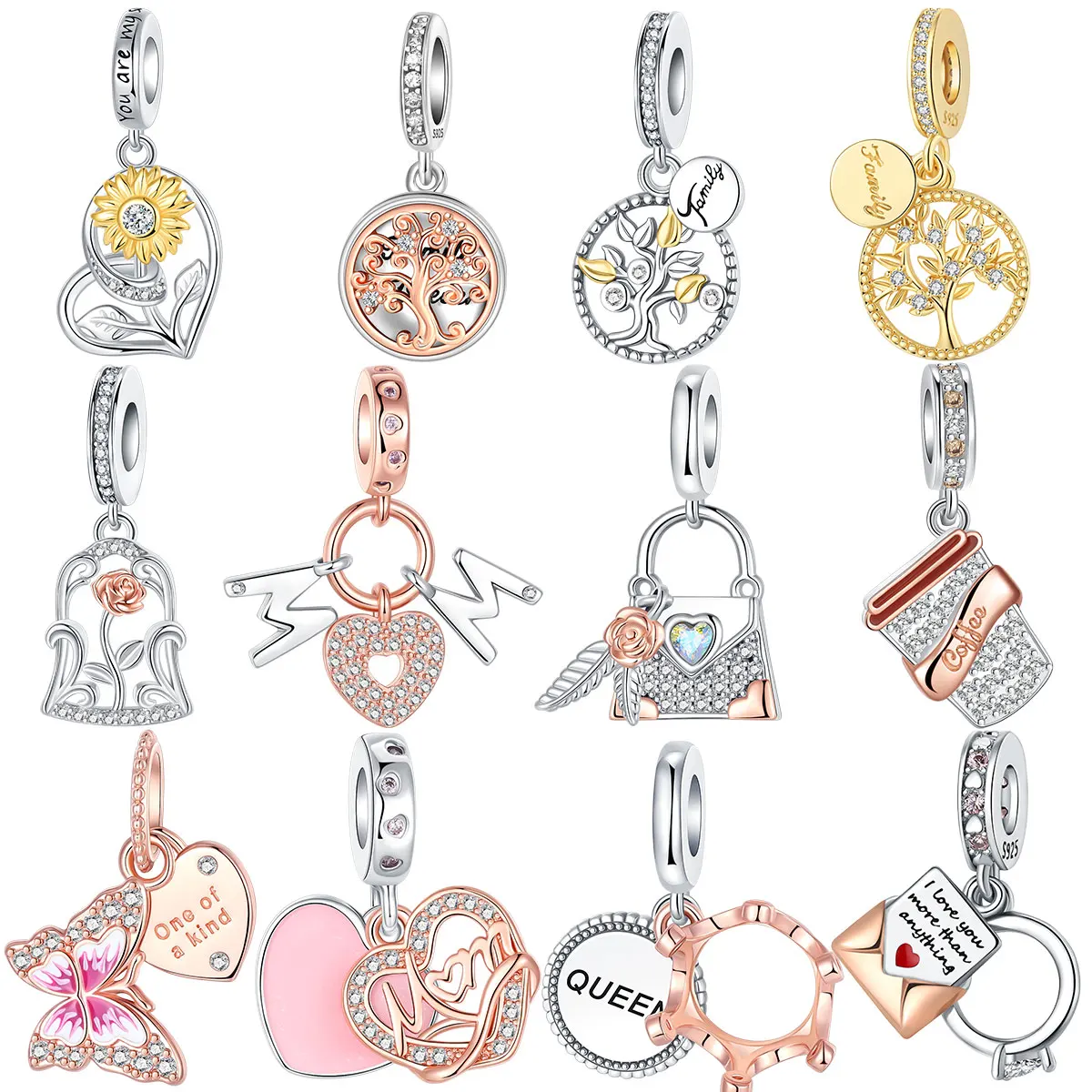 Стерлингового серебра 925 пробы розовое золото серия Древо жизни Бабочка подвеска