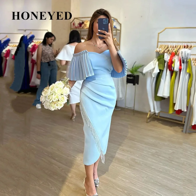 

Honeyed Sexy Short Prom Evening Dresses Formal Mermaid Tea Lengh Tassels Party Dress Women Cocktail Night Prom Gowns Plus Size