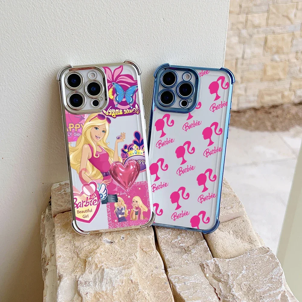 Cute Pink Disney Doll B-Barbies Phone Case For iPhone 16 15 14 13 12 11 Pro Max X XR XSMax 7 8 Plus Shockproof Clear Armor Cover