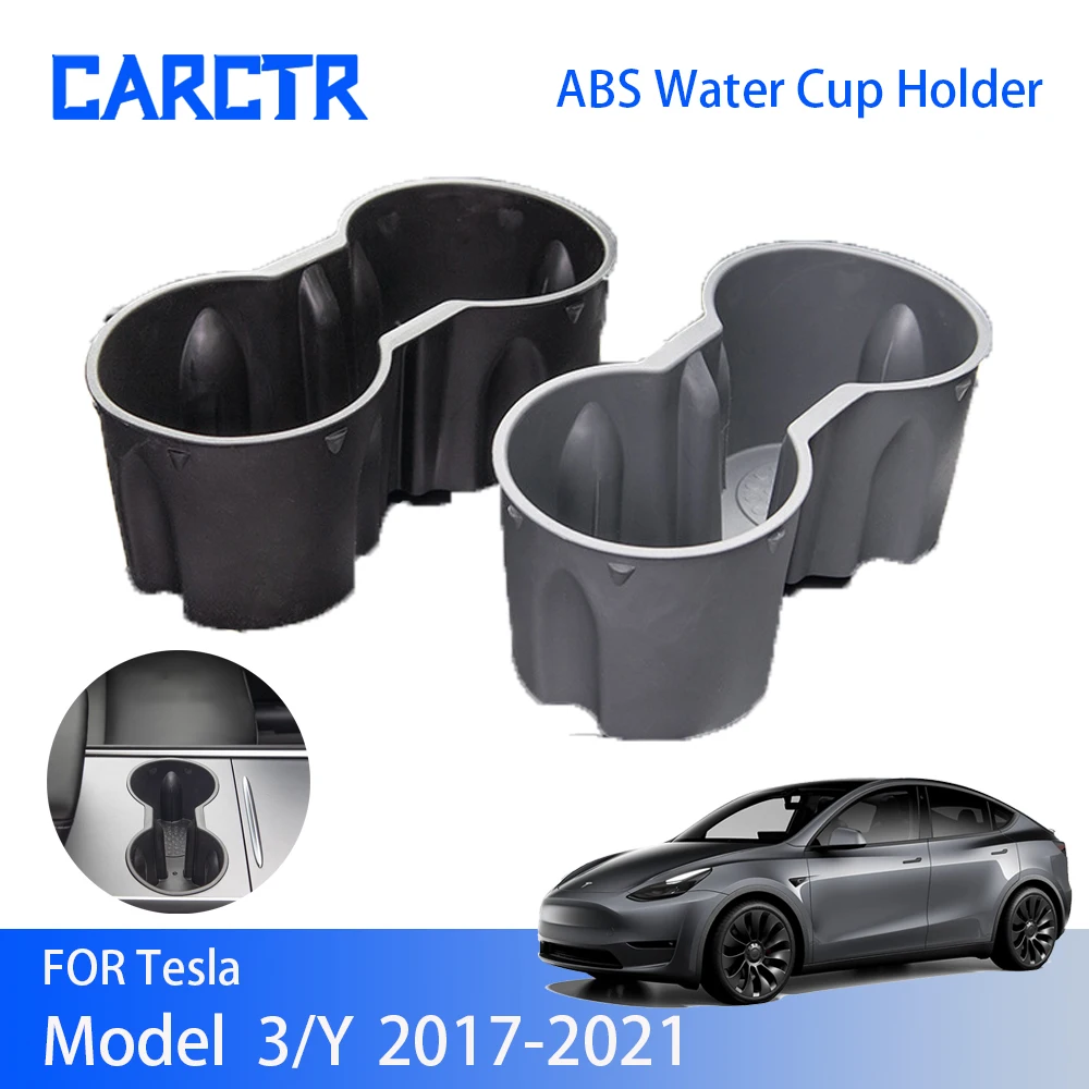 

CARCTR Water Cup Holder For Tesla Model3/Y Central Control Storage Box Beverage Non-slip Double Hole Insert Car Accessories