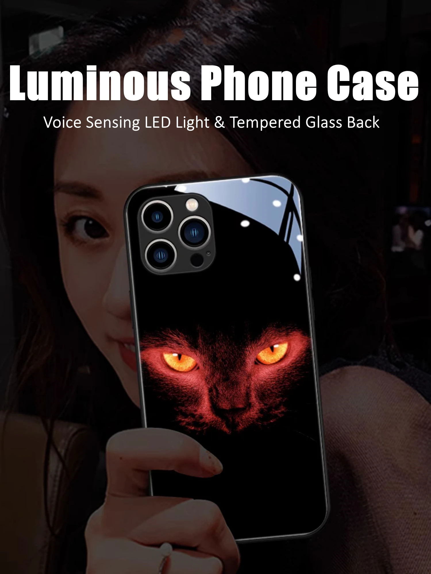 

Cool Eyes Colorful LED Light Glow Luminous Tempered Glass Phone Case for Samsung S21 S22 S23 Note 10 20 A14 A54 A73 Plus Ultra