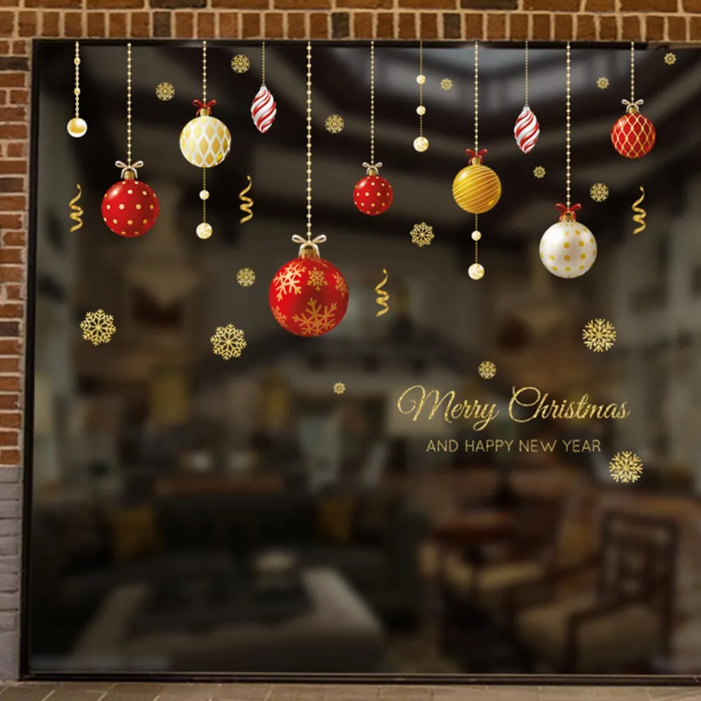 

1pc Merry Christmas Ball Wall Casement Stickers XMAS Home Shop Decor Christmas Ornaments Colored Ball Stickers