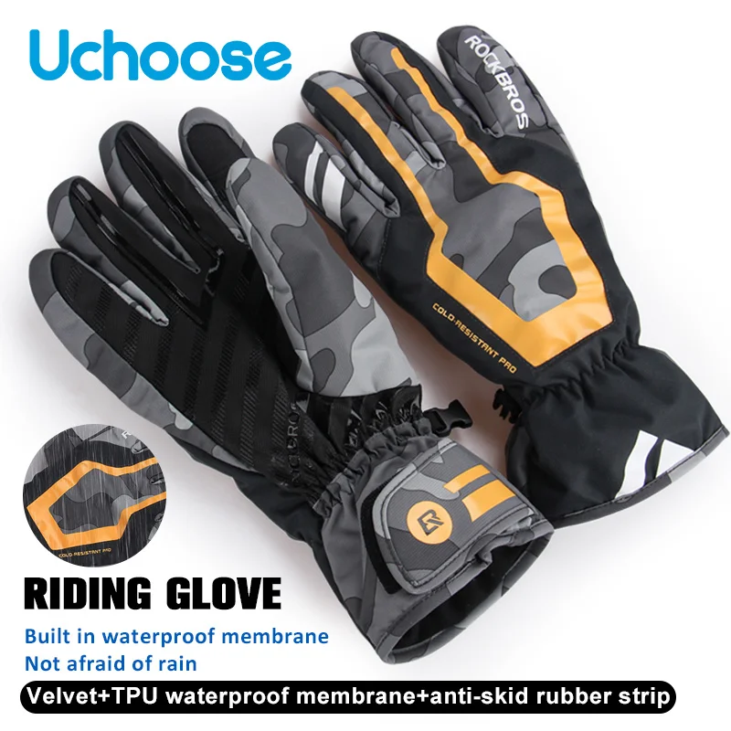 

ROCKBROS Warm Cycling Gloves Winter Windproof Waterproof Motorcycle MTB Gloves Motorcycle Riding Protective Gloves Keep Warm