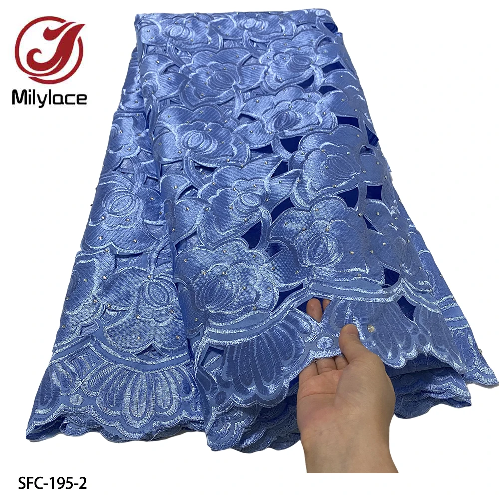 

Latest African Lace Fabric 2022 High Quality Lace Rhinestones & Embroidered 2022 African Wedding Dress Women 5 Yards SFC-195