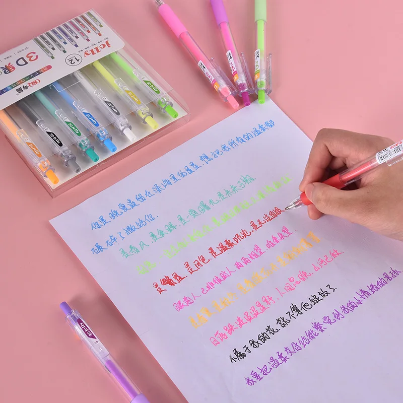 

12pcs/set Three-dimensional Gel Pen Color One Multi-color Student Dream Fairy Press Jelly Pen Rainbow DIY Marker Pen Highlighter