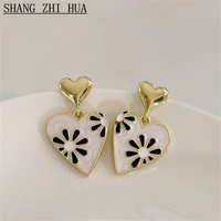 2022 trend new south korean creative design fashion heart shaped drop glaze daisy pendant earrings for womens fashion jewelry