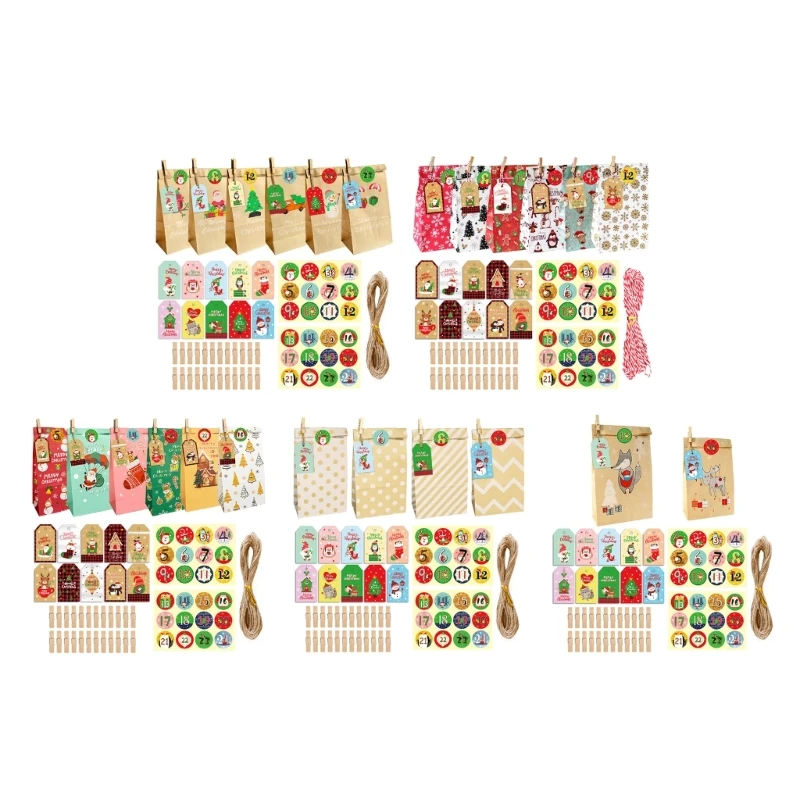 

24 Pieces Christmas Gift Bags with Gift Wrap Tags and Rope