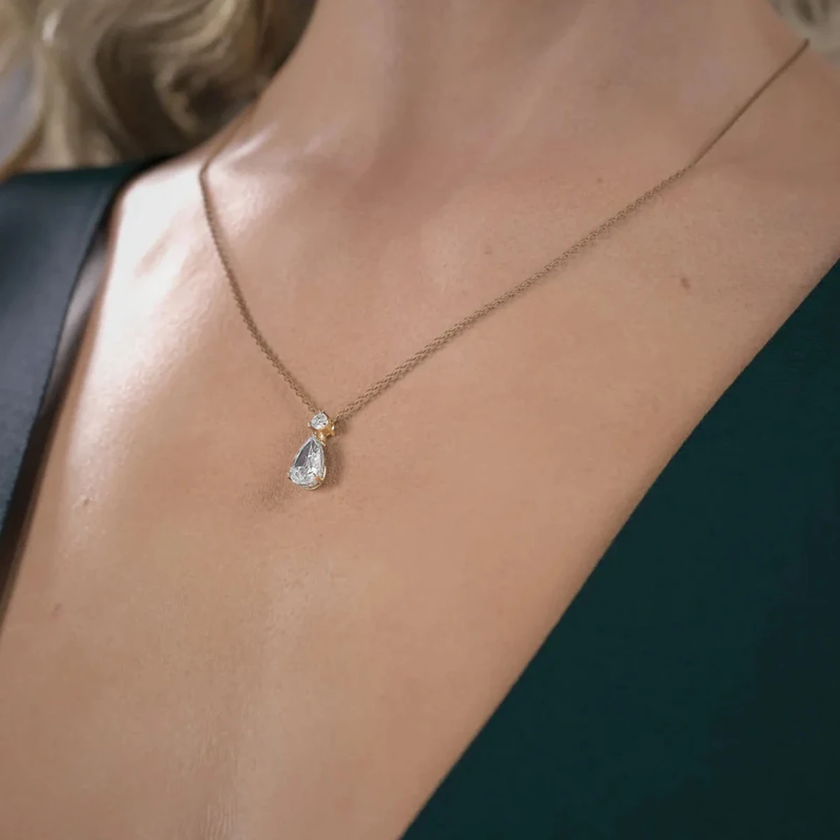 Фото Ожерелье из желтого золота 9K/14K/18K с бриллиантом, созданным в лаборатории IGI, сертифицированное IGI грушевидной огранки, выращенное в лаборатории бриллиантовое ожерелье, ювелирные изделия №3