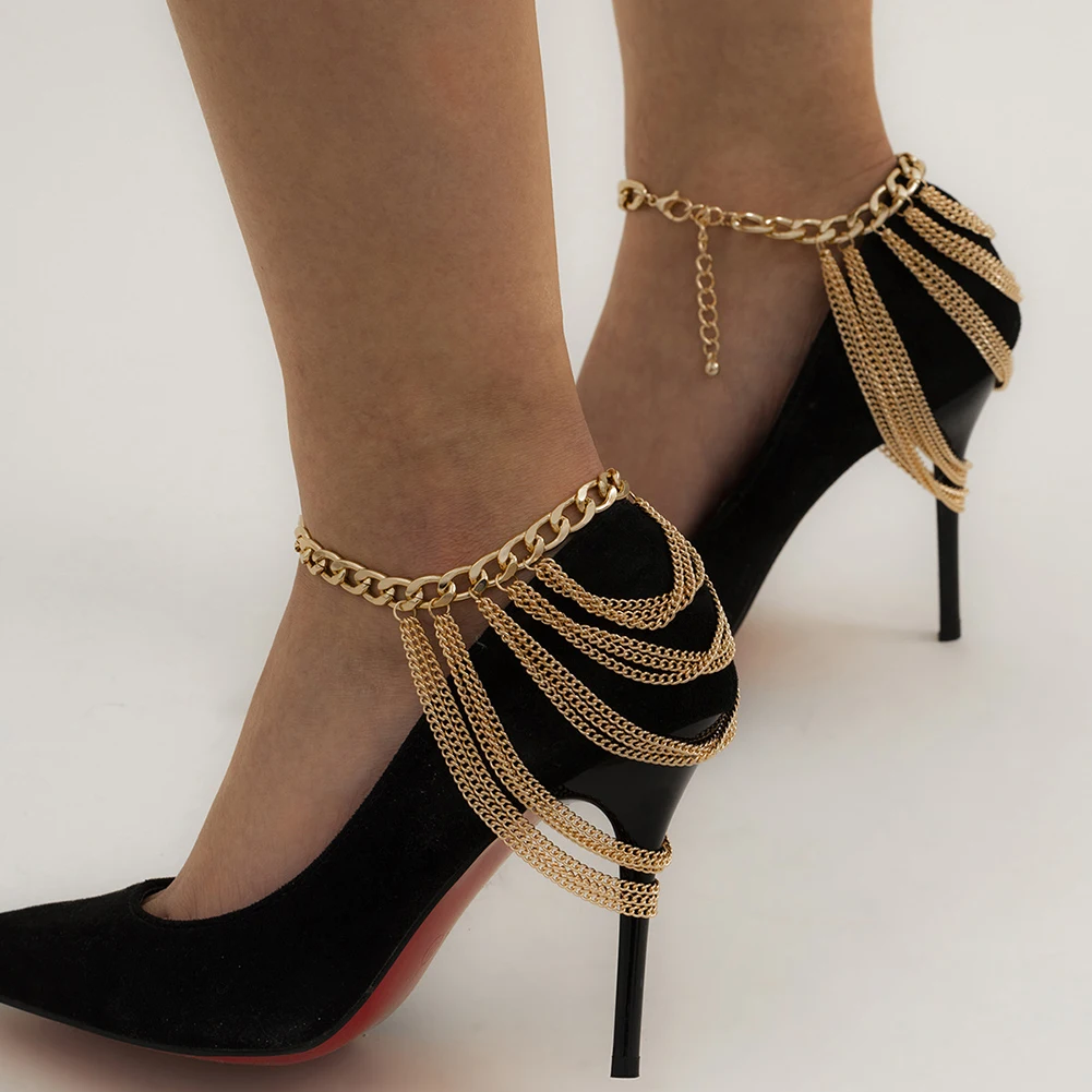 

Boho Multi Chain Beach Tassels Anklet for Women Thick Link Chain Turkish Anklets Bracelet for Party High Heel Shoe Foot Jewelry