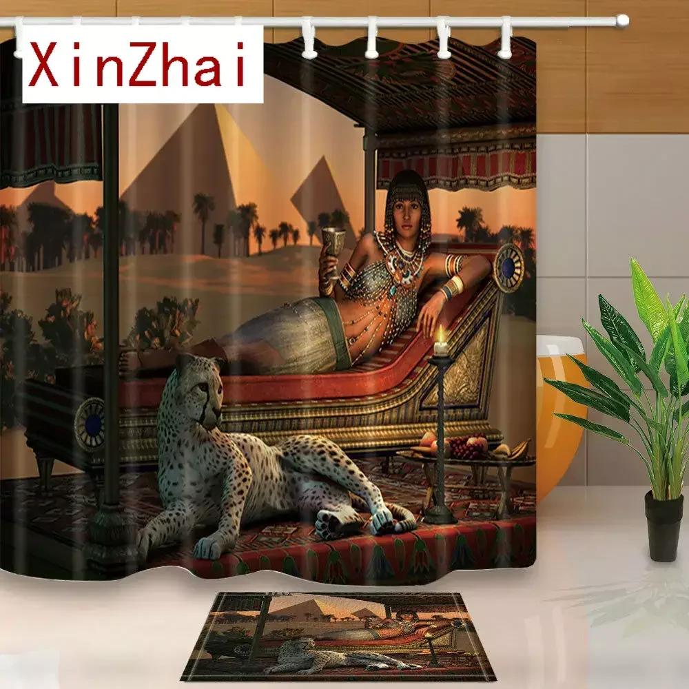 Египетская красавица и леопардовая занавеска для душа пирамида декор ванной