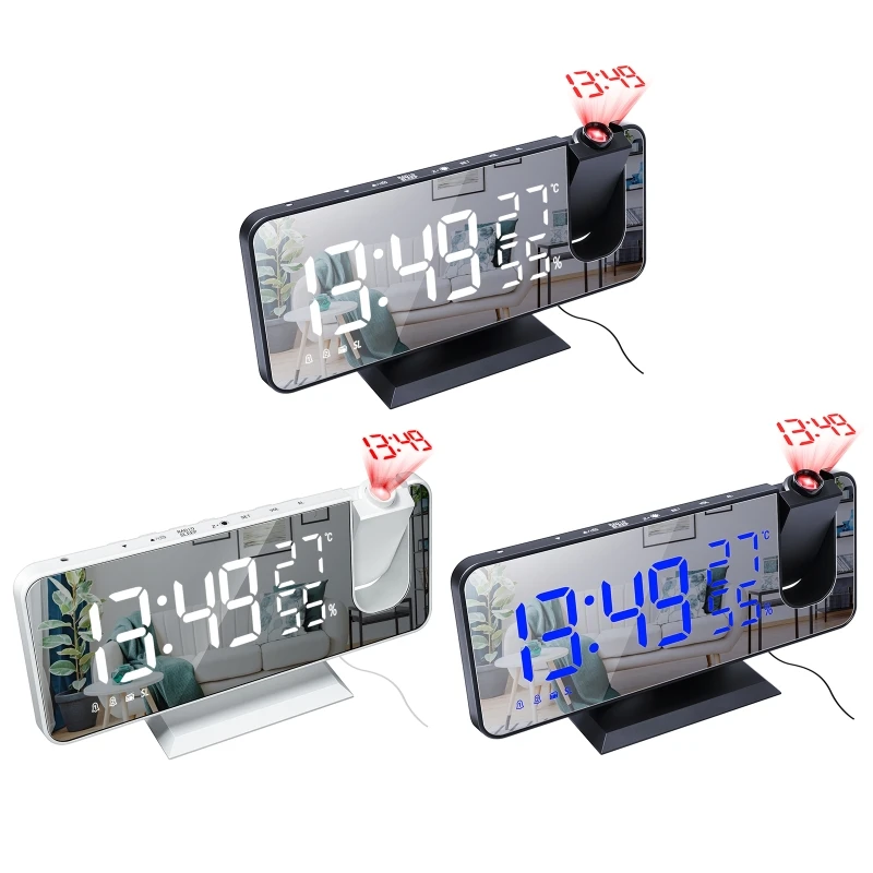 

L9NB Projection Clock LED Screen Snooze Electronic Temperature Humidity Alarm Mode FM