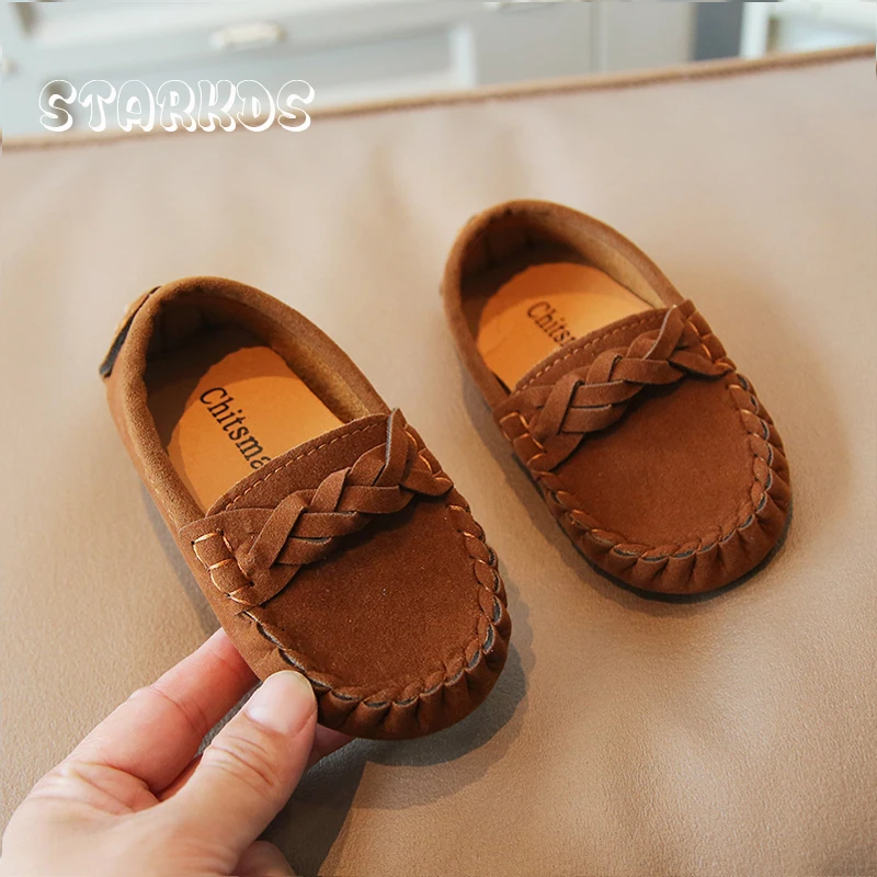 Suede Leather Moccasin  Boys Girls Soft Loafers with Pebble Grips Sole Kids Unisex Slip-on Boat Shoes enlarge