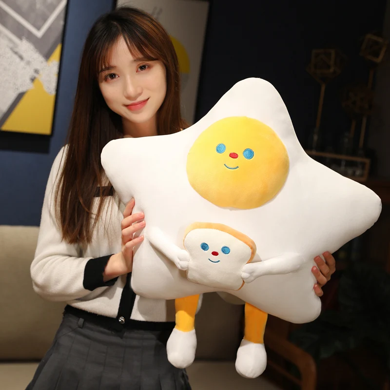 

Creative Kawaii Plush Poached Bread Toast Star Shaped Pillow Funny Food Nap Pillow Soft Cushion Kids Toy Girl Christmas Gift