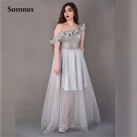 sumnus a line one shoulder prom dress floor length sequined customize evening dresses tulle illusion party cocktail ruched gown
