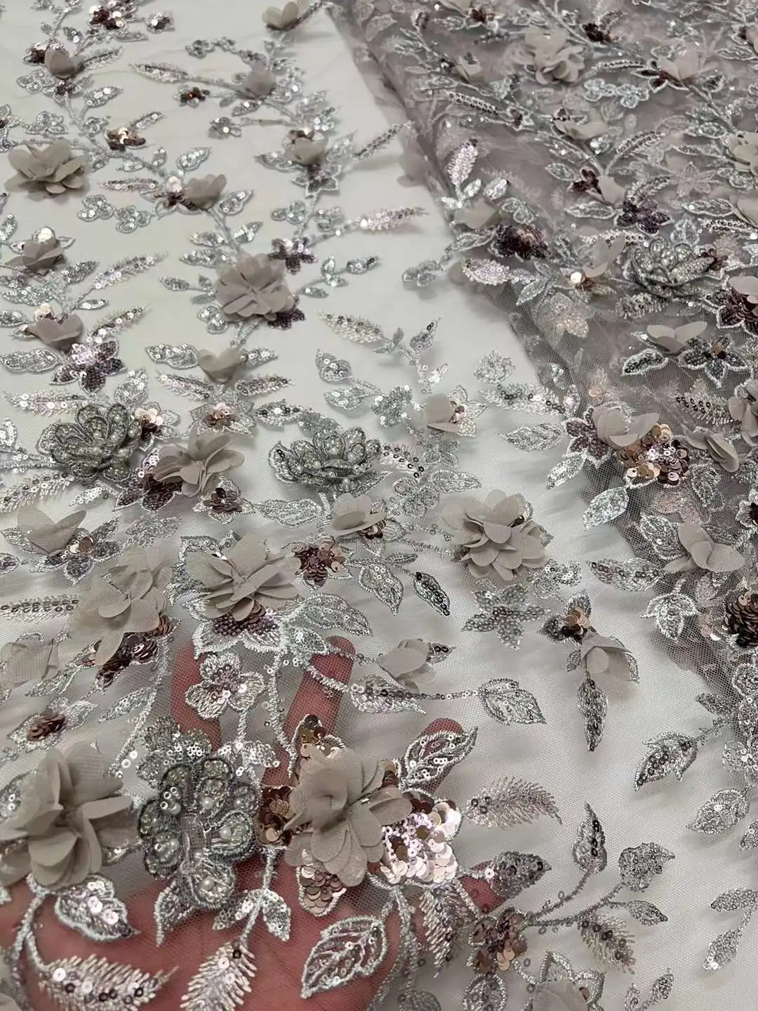 Новая розовая французская Свадебная кружевная 3D Цветочная аппликация вышивка