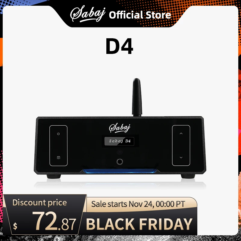 

Sabaj D4 HIFI DSD512 PCM768 Protable DAC And Headphone Amplifier AK4452 BT4.2 Support Bluetooth Optical Coaxial USB Input