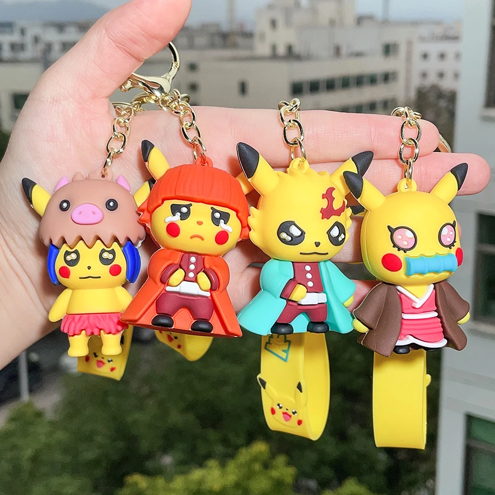 

Pokemon Pikachu Cosplay Demon Slayer Keychain Cute Japanese Anime Doll Key Ring Pendant for Car Bag Phone Jewelry Accessories