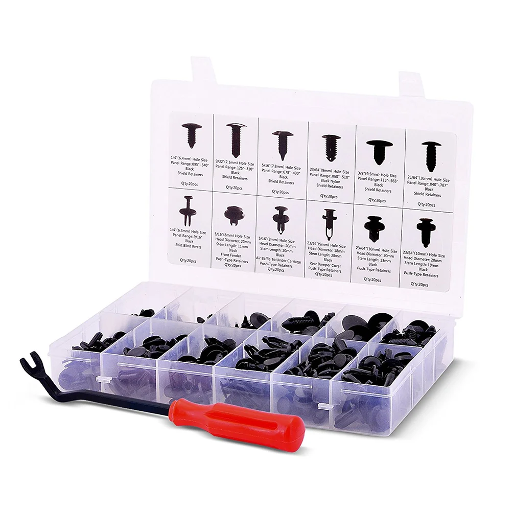 

240pcs Push Retainer Set Most Sizes & Applications with 6 inch Fastener Remover