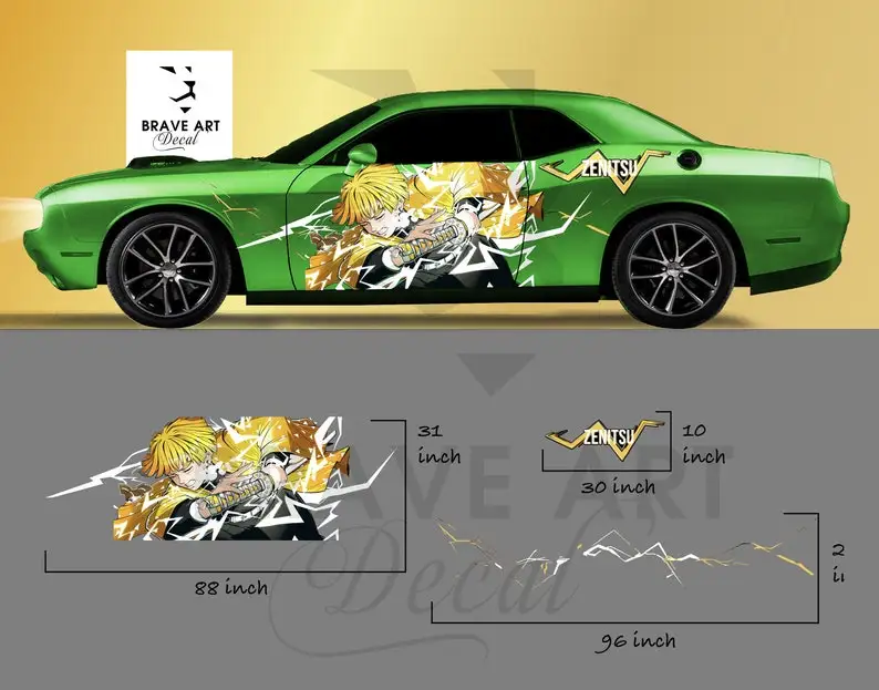 

Аниме персонаж автомобиля Livery, японский персонаж, универсальный размер автомобиля обертка, Литой Винил обертка, Zenitsu Agatsuma