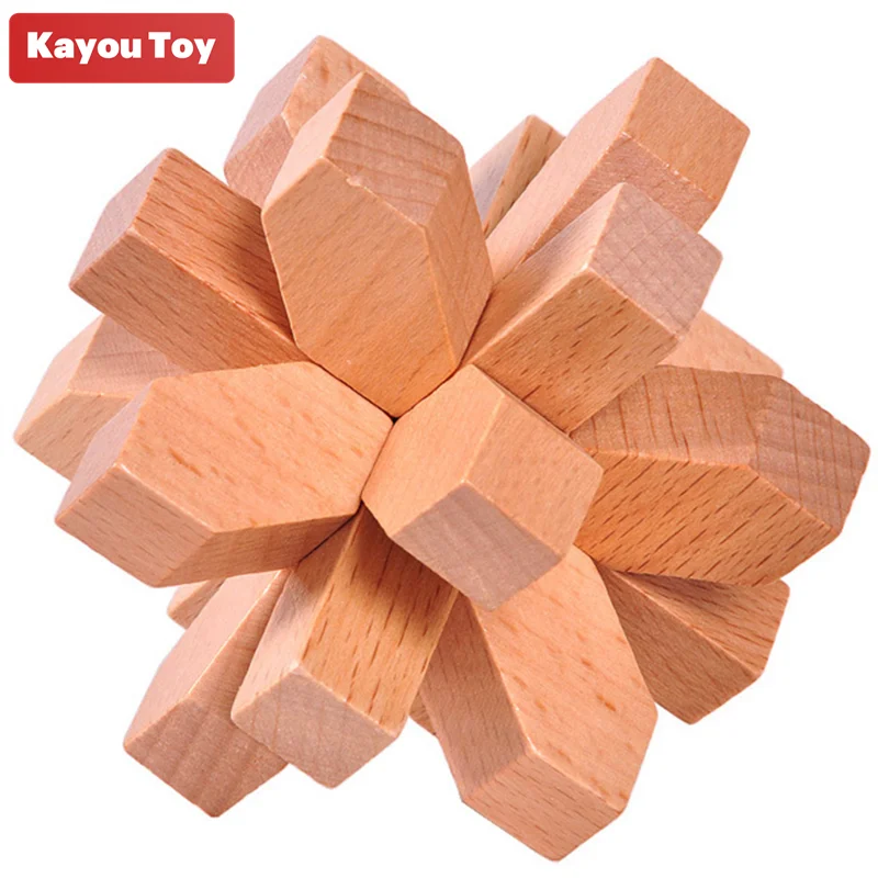 

Classic Wooden Plum Blossom Lock Brain Teasers Burr Puzzle Snowflake Shaped 3D Wood Interlocking Game Toys for Adults