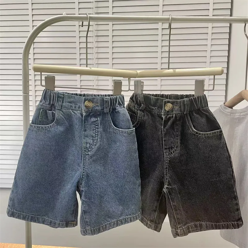 

Knee Length Denim Pants Wide Children Girls Leg Loose Fashion Color Shorts Loose Solid Spring Boys Jeans