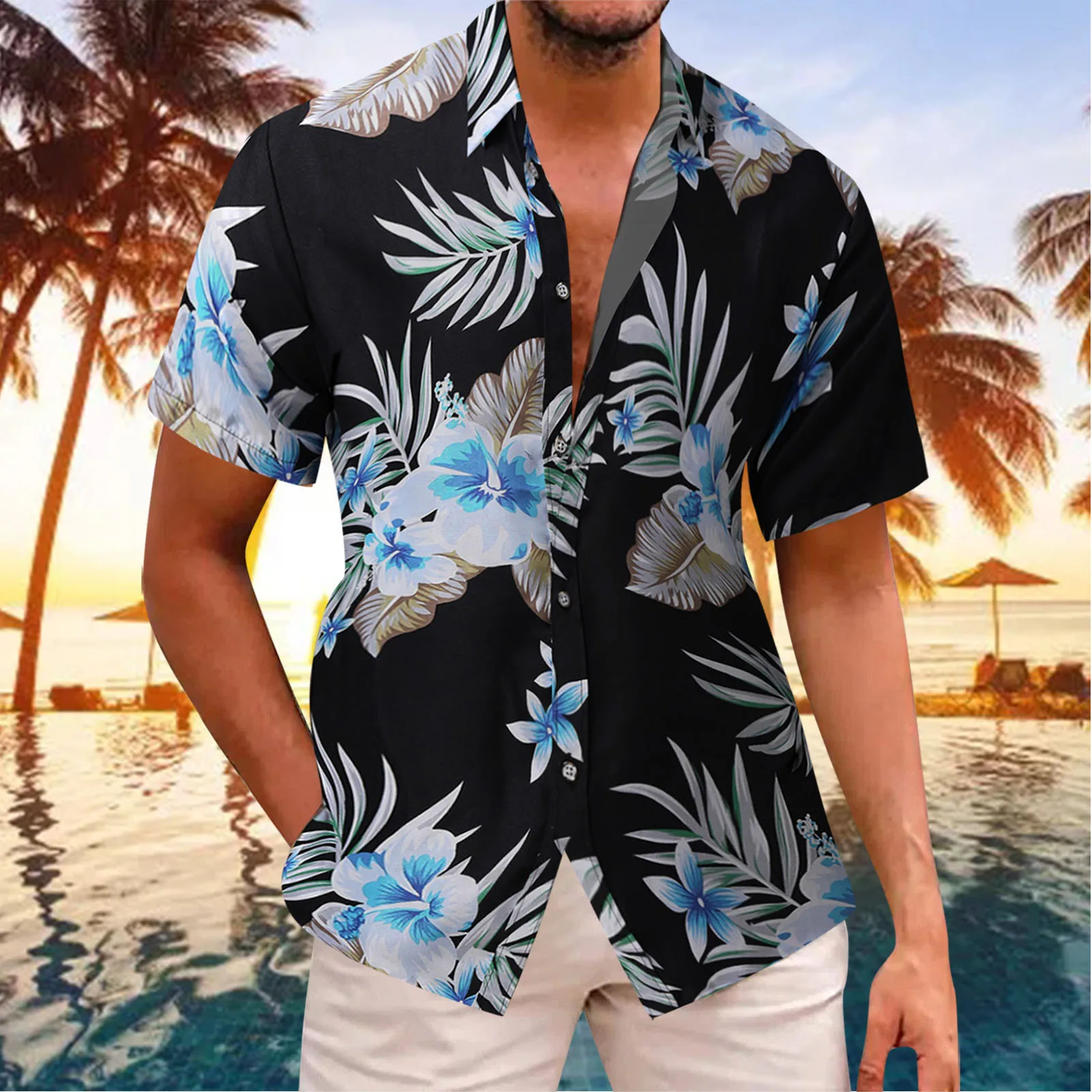 

Sleeve Romper Mens Fashion And Leisure 3D Digital Printing Buckle Lapel Short Sleeve Shirt Top Long Sleeve Shirts for Men Pack
