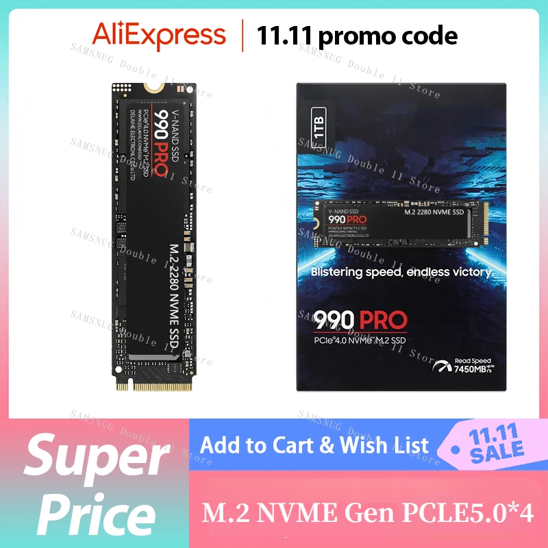 

Original 990 PRO 1TB 2TB M2 2280 New SSD Internal Solid State Disk PCIe Gen 4.0 x 4 NVMe 2.0 For Desktop Computer 100% Original