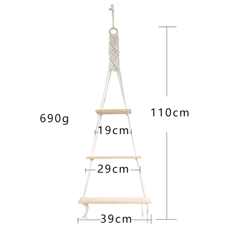Настенная подвесная полка BMBY-Macrame 3 уровня стеллажи с плетеным веревкой декор для