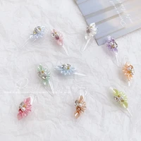 10pcs side flower nail art decoration korean japanese with diamond carving nail ornaments cute diamond pearl manicure jewelry j1