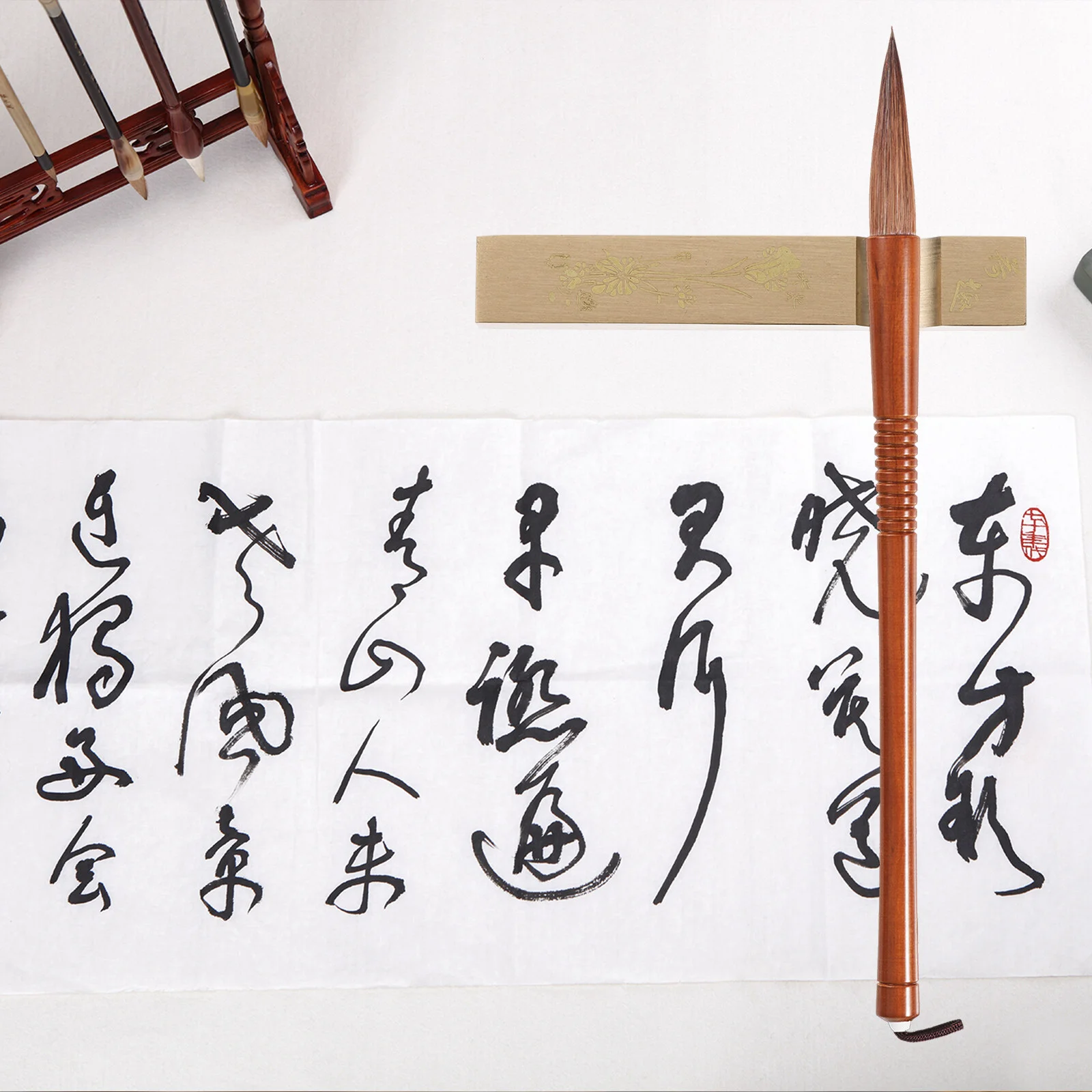 

Paperweight Weights Supplies Office Decore Town Ruler Rectangular Brush Holder Metal Brass Calligraphy Practice Gold