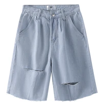 summer trend denim shorts national trend mens and womens five point pants cut frayed wool old treatment