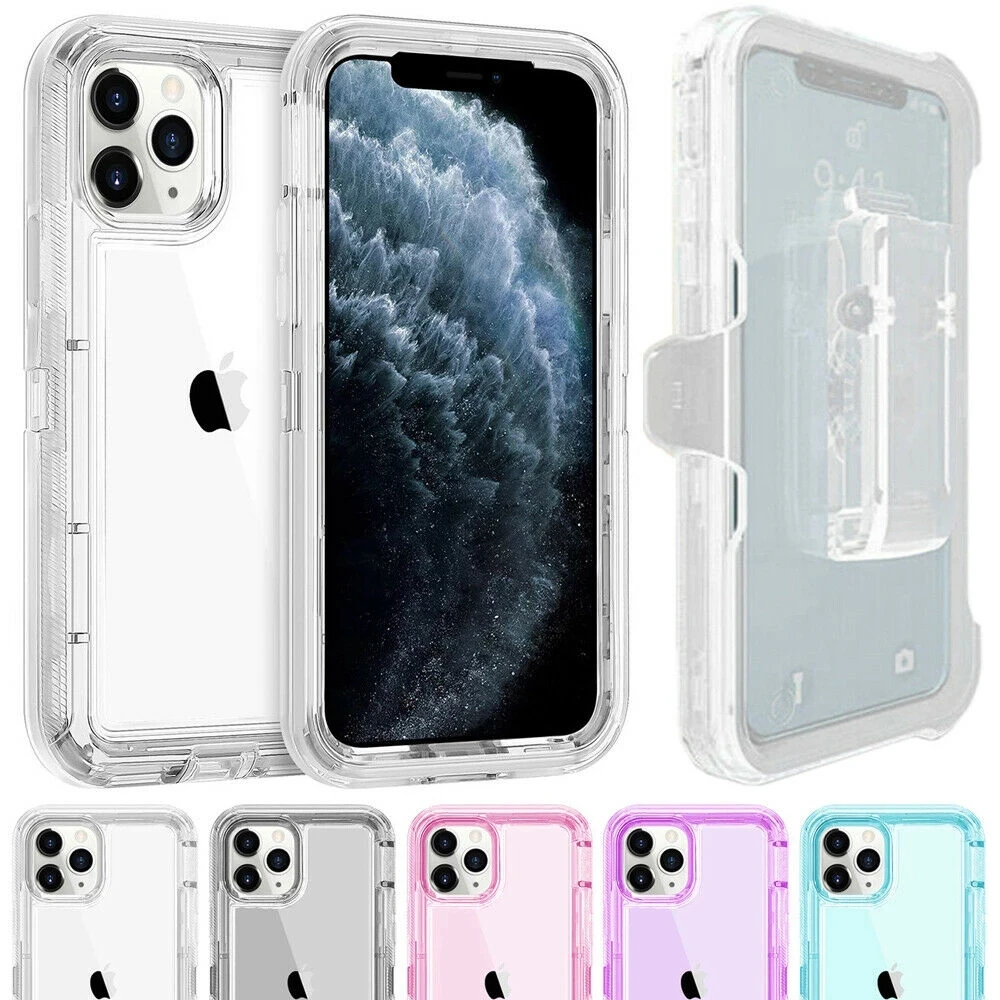 

4 IN1 For iPhone 13 11 14 15 Pro Max SE 6S 7 8 Plus XR XS Max X 12 Mini Armor Clear Heavy Duty Shockproof +Belt Clip Case Cover