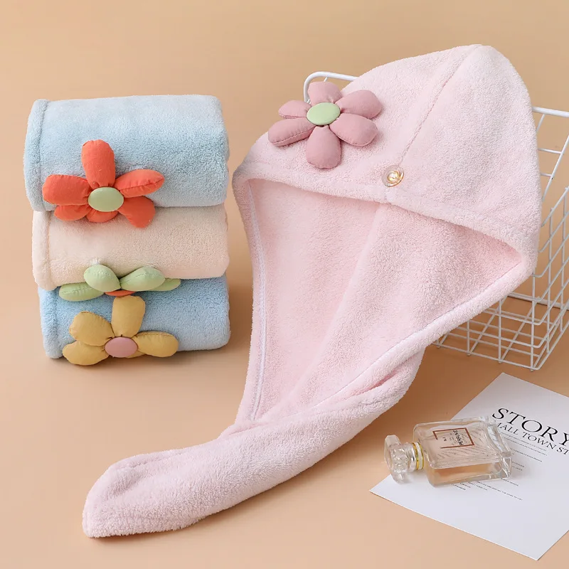 

Shower Cap Hair Drying Cap Coral Fleece Thickened Soft Absorbent Quick-drying Home Daily Simple Embroidery Hair Drying Cap