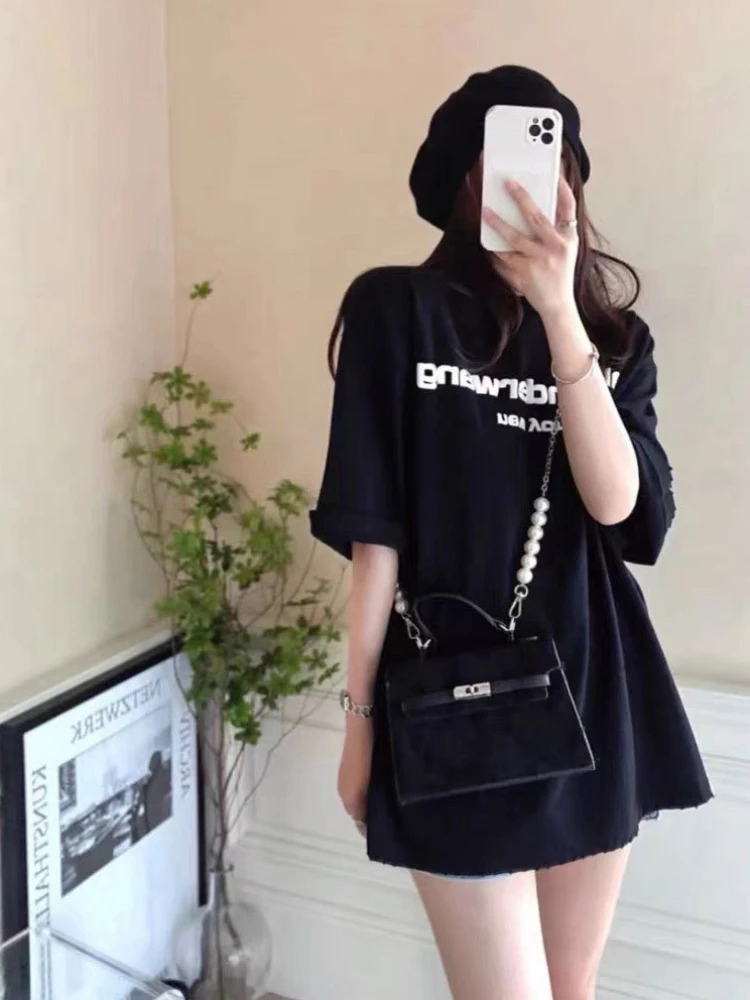 

Women T-shirt 2022 Spring/Summer New Solid Color Letter Print Mid Sleeve Women Casual T-Shirt Top