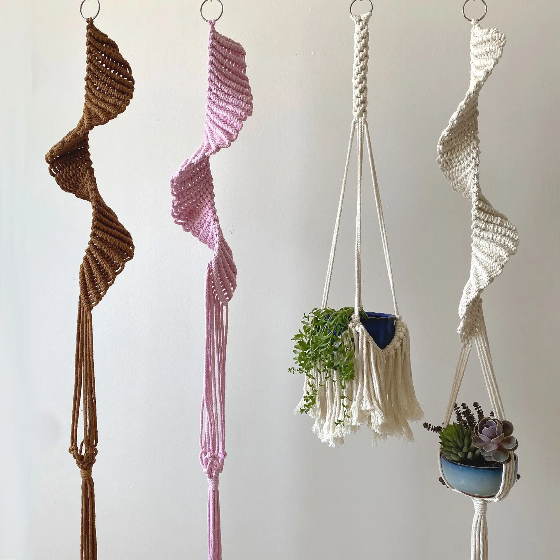 Boho Macrame Plant Holder Hand Woven 100% Cotton Flower Pot Net Bag Hanger Hanging Basket For Indoor Plants Bonsai Home Decor