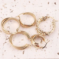 2 pcs fashion stainless steel ear rings gold classic hoop big earrings for women round paired jewelry findings wholesale circle