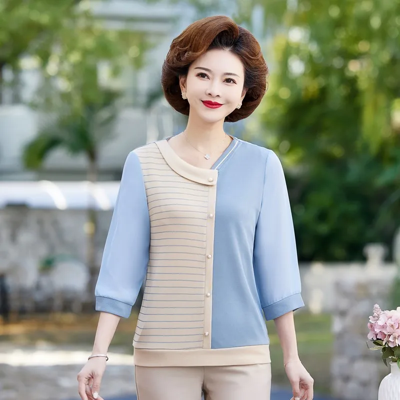 

Fashion Casual Patchwork Color Skew Collar Skinny Long Sleeved T-shirts Elegant Comfortable Wild Top Office Lady Women Clothing